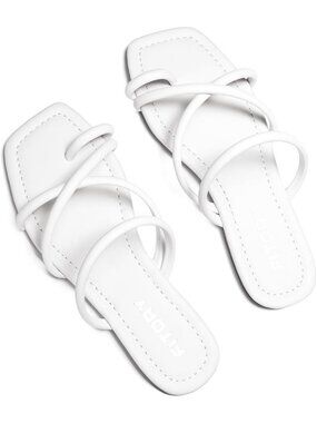 Women's All White Summer Flat Toe Ring Thong Open Toe Cross Strap Fashion Shoes